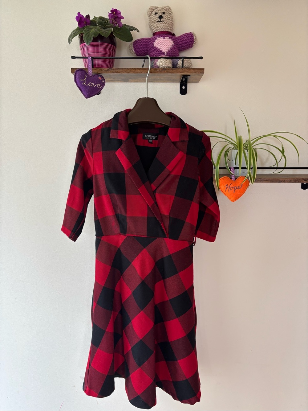 Topshop Red and Black Buffalo Plaid Midi Dress
